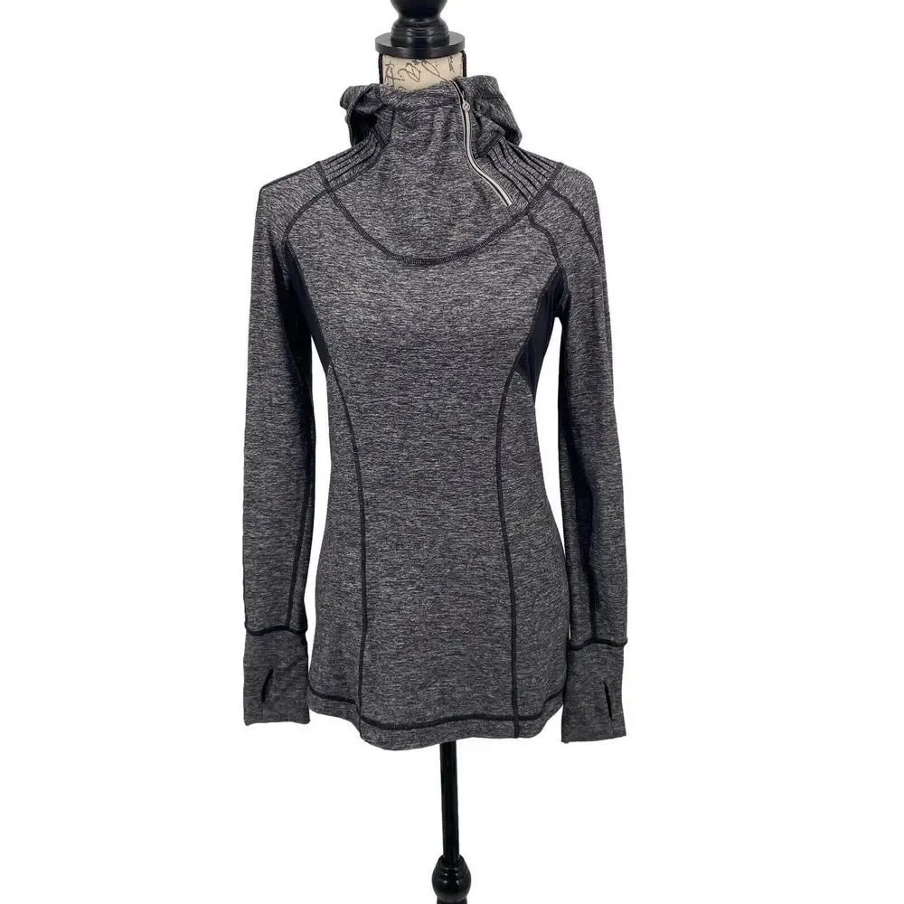 Women's Lululemon Run Back On Track‎ Pullover Hoodie Size 6 Heathered Gray/Black
